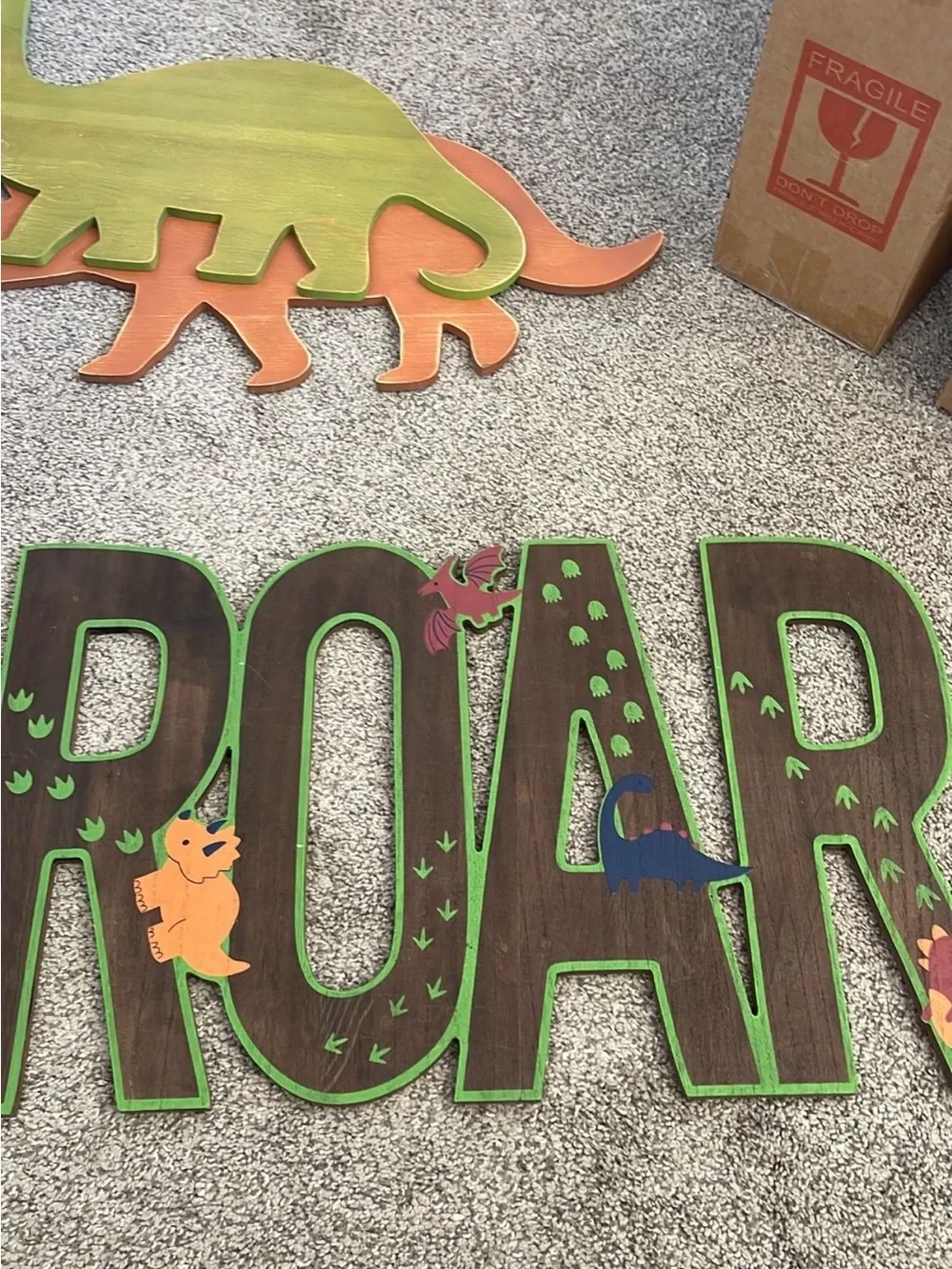 Little Man Cave Wooden Wall Sign with Orange Dinosaur 5 wall decor
